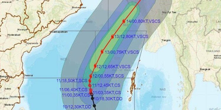 কক্সবাজার থেকে ১১৮০ কিলোমিটার দূরে ঘূর্ণিঝড় ‘মোখা’