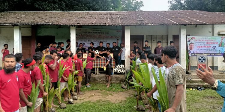 লামায় প্রীতি ফুটবল ম্যাচ ও চারা  বিতরণ